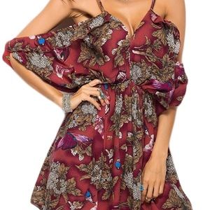 NWT-  Floral Burgundy Floral Romper